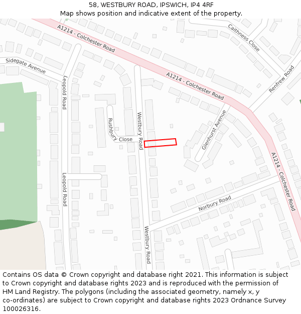 58, WESTBURY ROAD, IPSWICH, IP4 4RF: Location map and indicative extent of plot