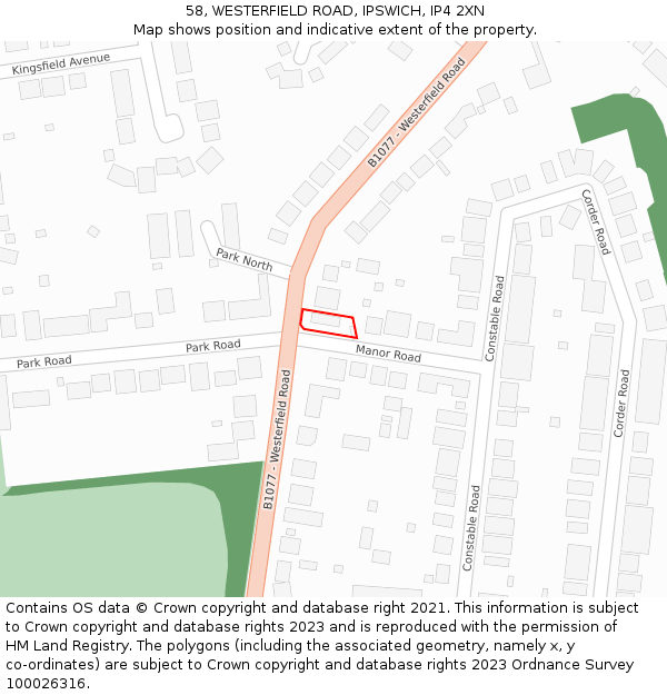 58, WESTERFIELD ROAD, IPSWICH, IP4 2XN: Location map and indicative extent of plot