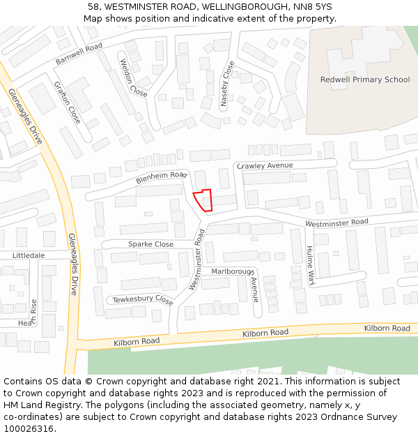 58, WESTMINSTER ROAD, WELLINGBOROUGH, NN8 5YS: Location map and indicative extent of plot