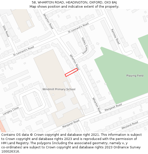 58, WHARTON ROAD, HEADINGTON, OXFORD, OX3 8AJ: Location map and indicative extent of plot