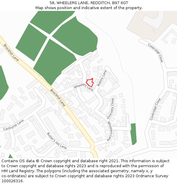 58, WHEELERS LANE, REDDITCH, B97 6GT: Location map and indicative extent of plot