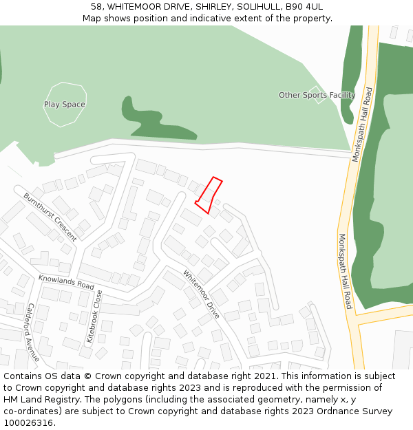 58, WHITEMOOR DRIVE, SHIRLEY, SOLIHULL, B90 4UL: Location map and indicative extent of plot