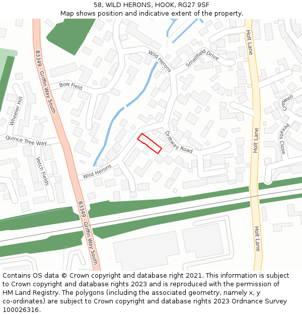 58, WILD HERONS, HOOK, RG27 9SF: Location map and indicative extent of plot