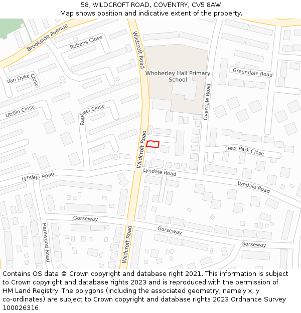 58, WILDCROFT ROAD, COVENTRY, CV5 8AW: Location map and indicative extent of plot