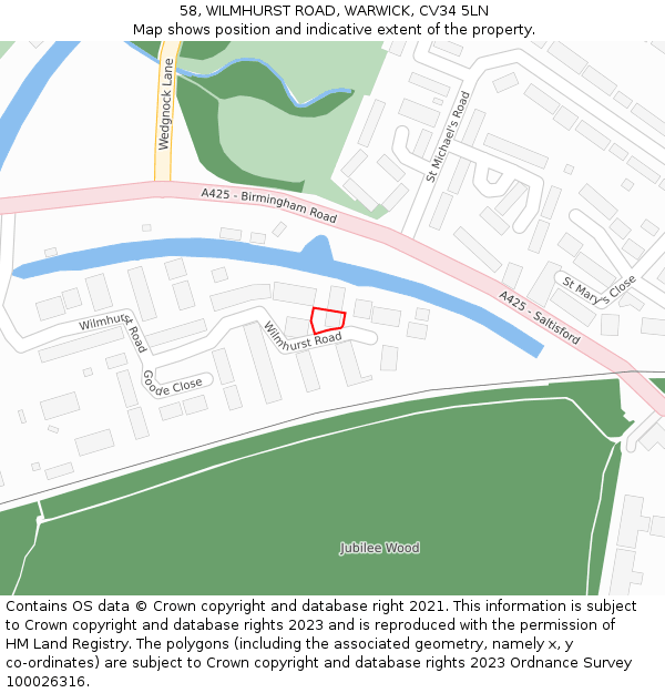 58, WILMHURST ROAD, WARWICK, CV34 5LN: Location map and indicative extent of plot