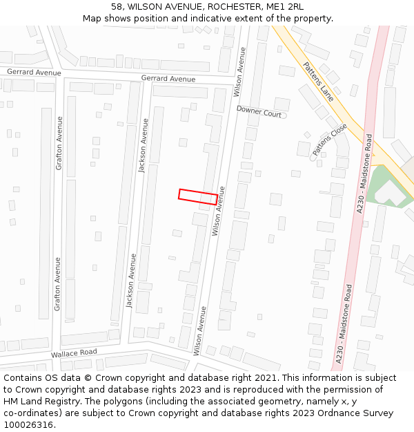 58, WILSON AVENUE, ROCHESTER, ME1 2RL: Location map and indicative extent of plot