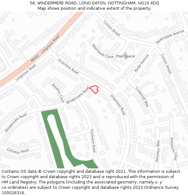 58, WINDERMERE ROAD, LONG EATON, NOTTINGHAM, NG10 4DQ: Location map and indicative extent of plot