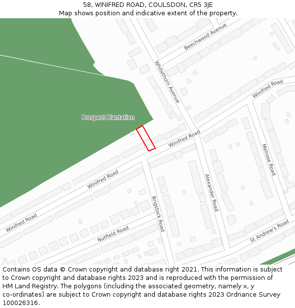 58, WINIFRED ROAD, COULSDON, CR5 3JE: Location map and indicative extent of plot