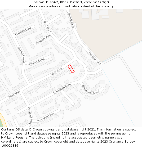 58, WOLD ROAD, POCKLINGTON, YORK, YO42 2QG: Location map and indicative extent of plot