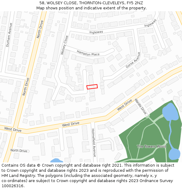 58, WOLSEY CLOSE, THORNTON-CLEVELEYS, FY5 2NZ: Location map and indicative extent of plot