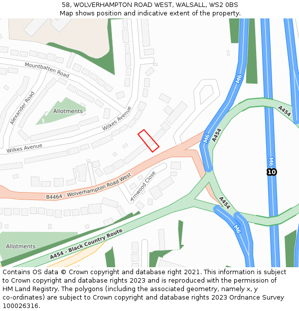 58, WOLVERHAMPTON ROAD WEST, WALSALL, WS2 0BS: Location map and indicative extent of plot