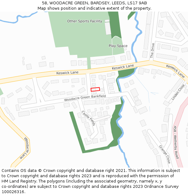 58, WOODACRE GREEN, BARDSEY, LEEDS, LS17 9AB: Location map and indicative extent of plot