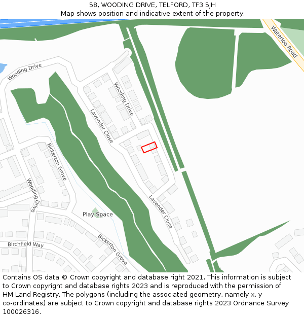 58, WOODING DRIVE, TELFORD, TF3 5JH: Location map and indicative extent of plot