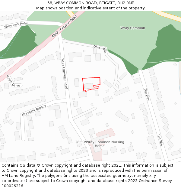 58, WRAY COMMON ROAD, REIGATE, RH2 0NB: Location map and indicative extent of plot