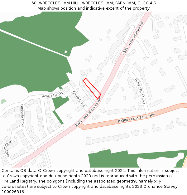 58, WRECCLESHAM HILL, WRECCLESHAM, FARNHAM, GU10 4JS: Location map and indicative extent of plot