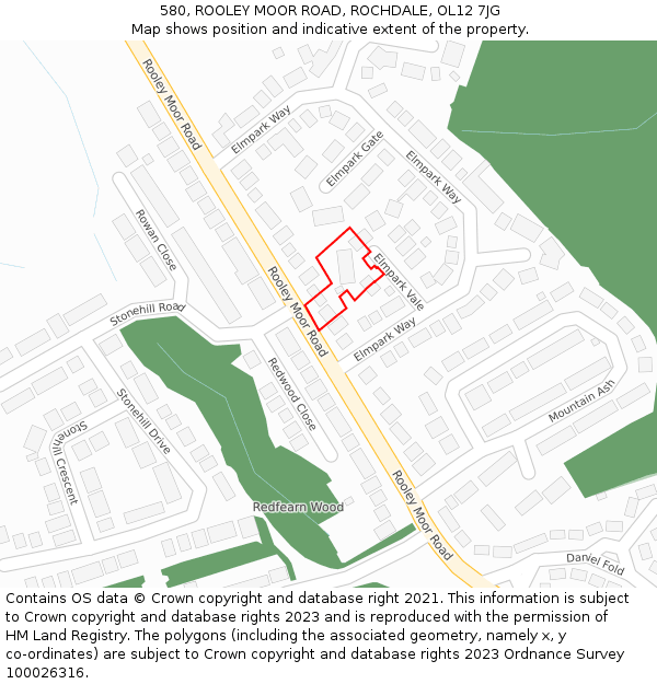 580, ROOLEY MOOR ROAD, ROCHDALE, OL12 7JG: Location map and indicative extent of plot