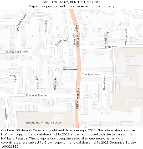 581, HIGH ROAD, BENFLEET, SS7 5RZ: Location map and indicative extent of plot