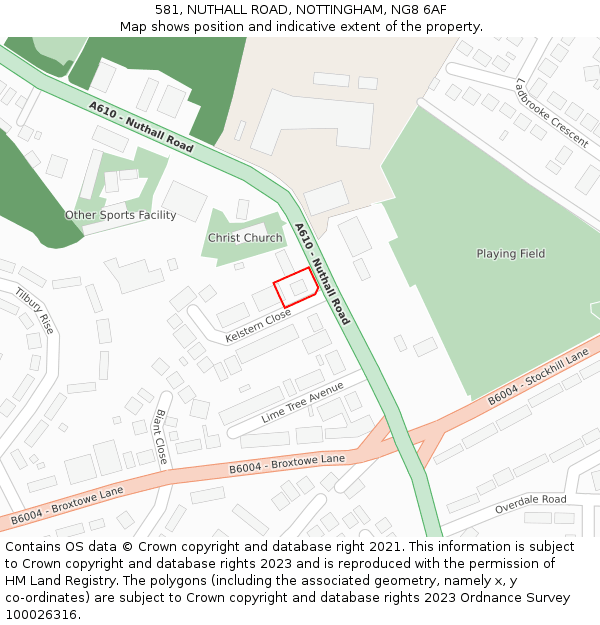 581, NUTHALL ROAD, NOTTINGHAM, NG8 6AF: Location map and indicative extent of plot