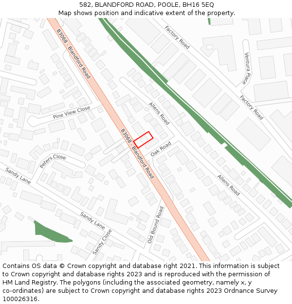 582, BLANDFORD ROAD, POOLE, BH16 5EQ: Location map and indicative extent of plot