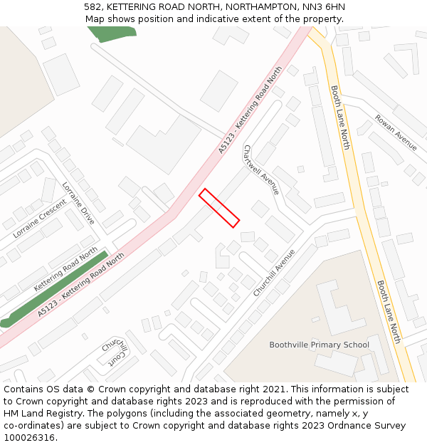 582, KETTERING ROAD NORTH, NORTHAMPTON, NN3 6HN: Location map and indicative extent of plot