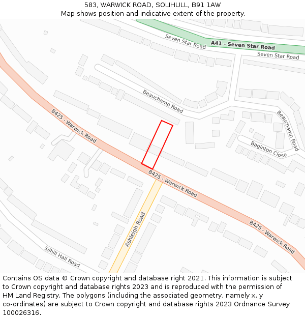 583, WARWICK ROAD, SOLIHULL, B91 1AW: Location map and indicative extent of plot