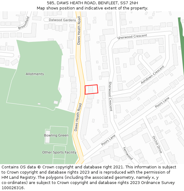 585, DAWS HEATH ROAD, BENFLEET, SS7 2NH: Location map and indicative extent of plot