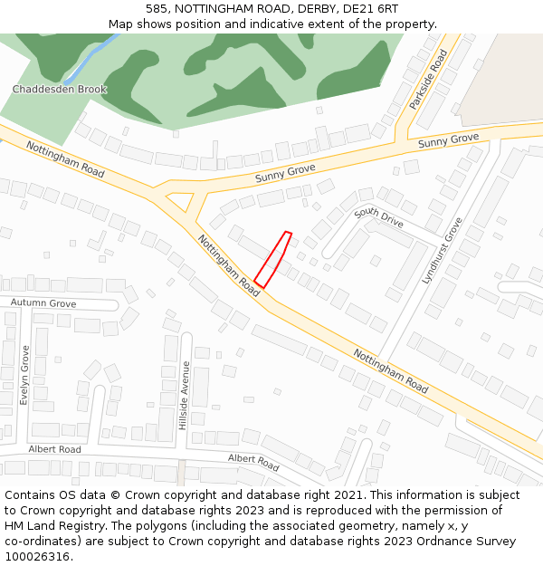 585, NOTTINGHAM ROAD, DERBY, DE21 6RT: Location map and indicative extent of plot