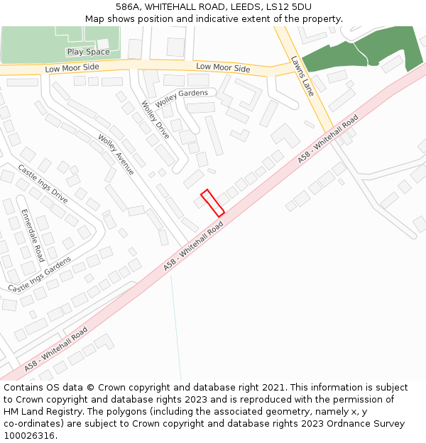 586A, WHITEHALL ROAD, LEEDS, LS12 5DU: Location map and indicative extent of plot