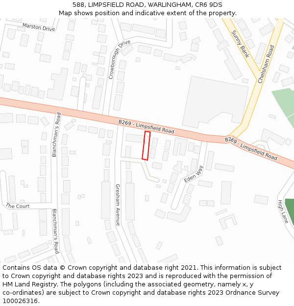 588, LIMPSFIELD ROAD, WARLINGHAM, CR6 9DS: Location map and indicative extent of plot