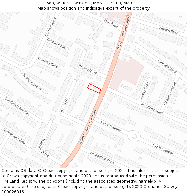 588, WILMSLOW ROAD, MANCHESTER, M20 3DE: Location map and indicative extent of plot