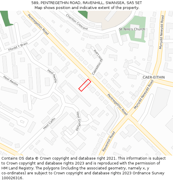589, PENTREGETHIN ROAD, RAVENHILL, SWANSEA, SA5 5ET: Location map and indicative extent of plot