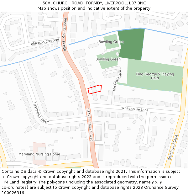 58A, CHURCH ROAD, FORMBY, LIVERPOOL, L37 3NG: Location map and indicative extent of plot