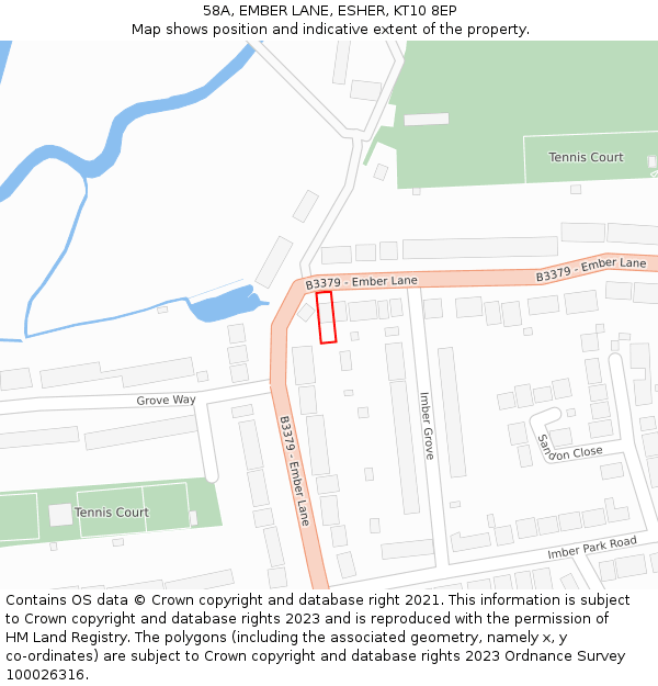 58A, EMBER LANE, ESHER, KT10 8EP: Location map and indicative extent of plot