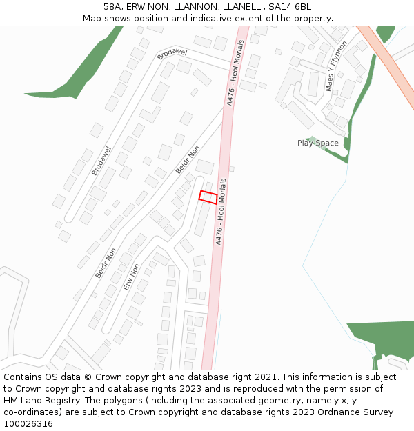 58A, ERW NON, LLANNON, LLANELLI, SA14 6BL: Location map and indicative extent of plot