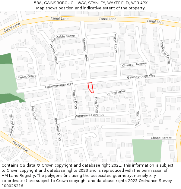 58A, GAINSBOROUGH WAY, STANLEY, WAKEFIELD, WF3 4PX: Location map and indicative extent of plot