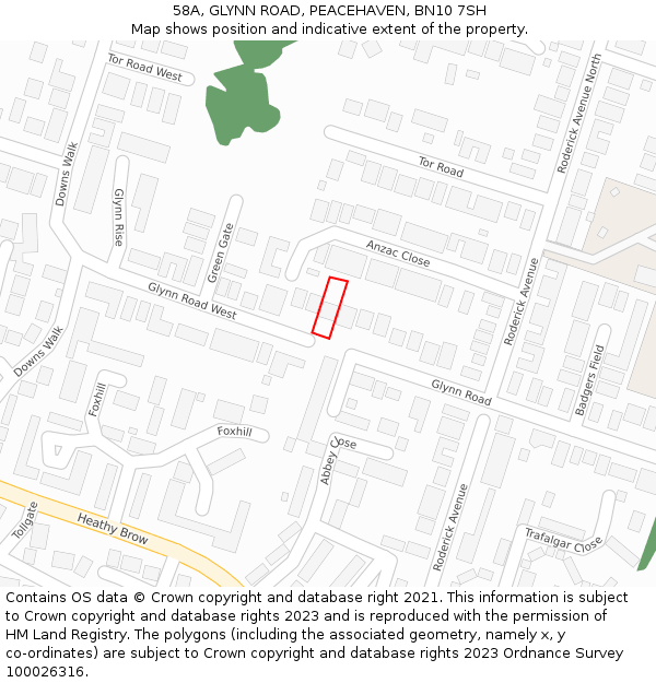 58A, GLYNN ROAD, PEACEHAVEN, BN10 7SH: Location map and indicative extent of plot