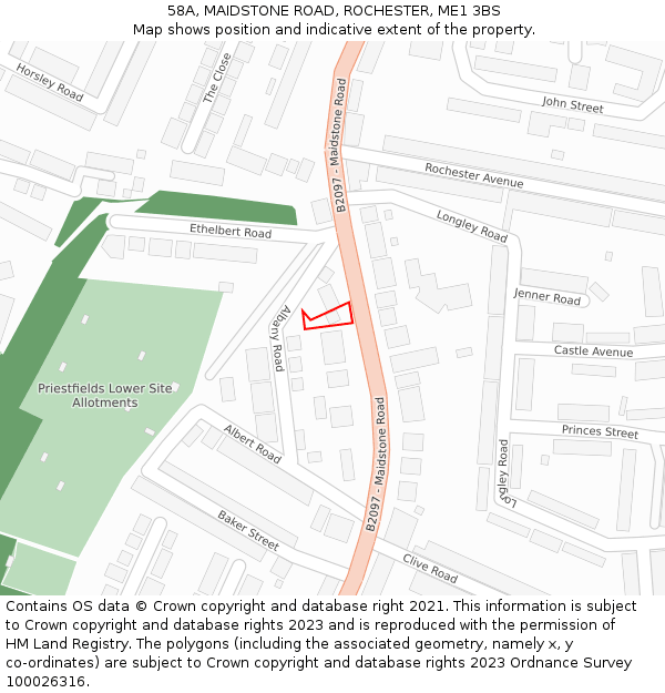 58A, MAIDSTONE ROAD, ROCHESTER, ME1 3BS: Location map and indicative extent of plot