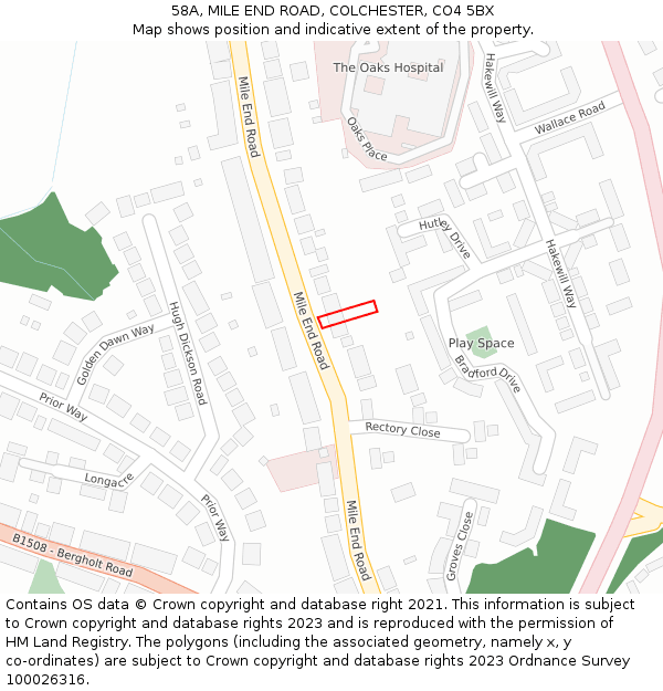 58A, MILE END ROAD, COLCHESTER, CO4 5BX: Location map and indicative extent of plot