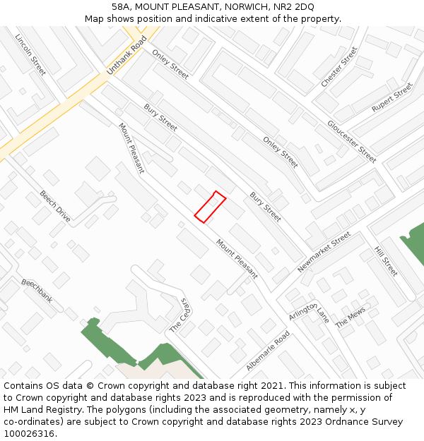 58A, MOUNT PLEASANT, NORWICH, NR2 2DQ: Location map and indicative extent of plot