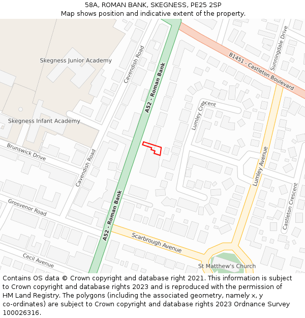 58A, ROMAN BANK, SKEGNESS, PE25 2SP: Location map and indicative extent of plot