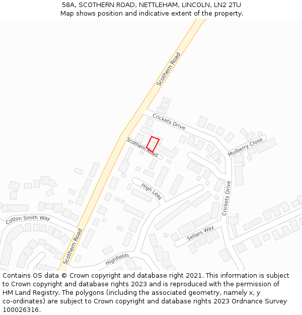 58A, SCOTHERN ROAD, NETTLEHAM, LINCOLN, LN2 2TU: Location map and indicative extent of plot