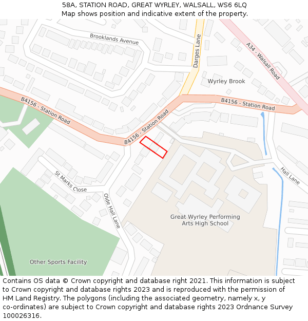 58A, STATION ROAD, GREAT WYRLEY, WALSALL, WS6 6LQ: Location map and indicative extent of plot