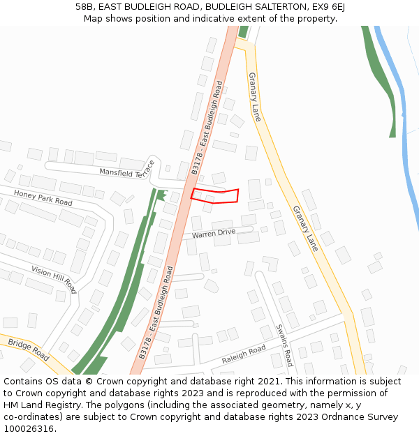 58B, EAST BUDLEIGH ROAD, BUDLEIGH SALTERTON, EX9 6EJ: Location map and indicative extent of plot