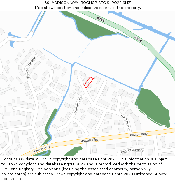 59, ADDISON WAY, BOGNOR REGIS, PO22 9HZ: Location map and indicative extent of plot