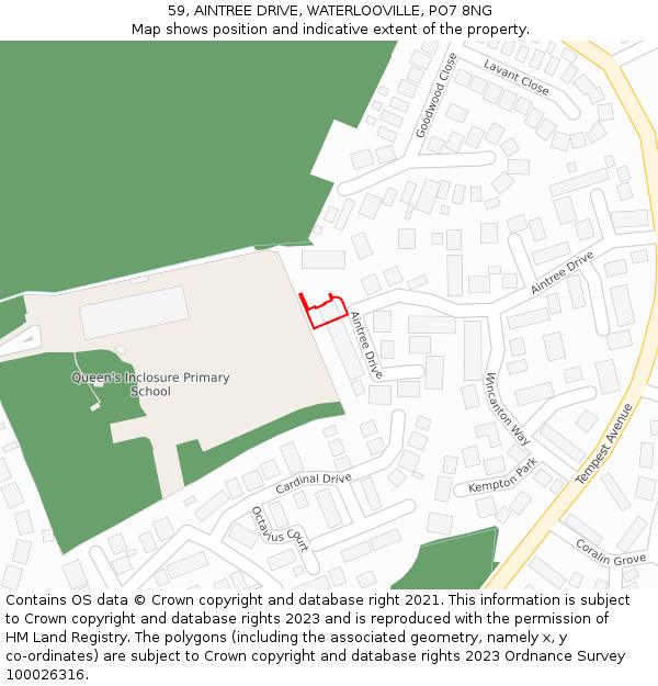 59, AINTREE DRIVE, WATERLOOVILLE, PO7 8NG: Location map and indicative extent of plot