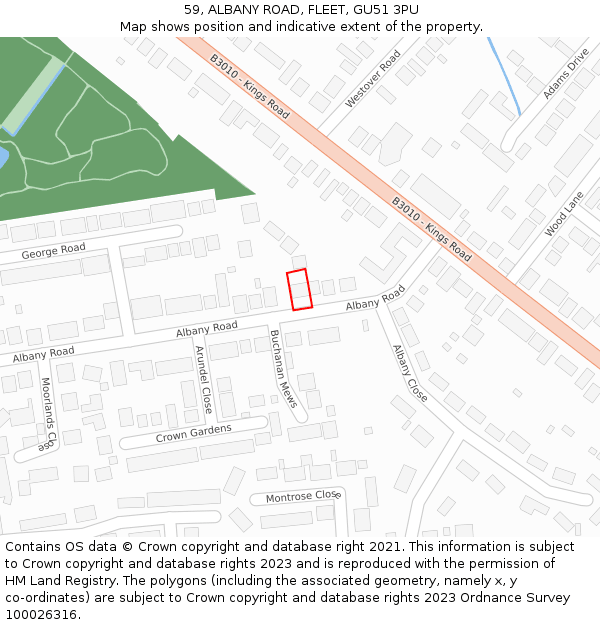 59, ALBANY ROAD, FLEET, GU51 3PU: Location map and indicative extent of plot