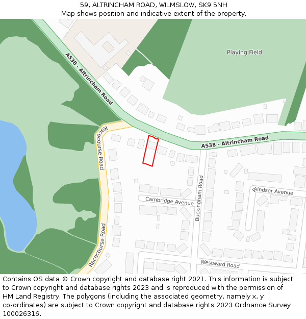 59, ALTRINCHAM ROAD, WILMSLOW, SK9 5NH: Location map and indicative extent of plot