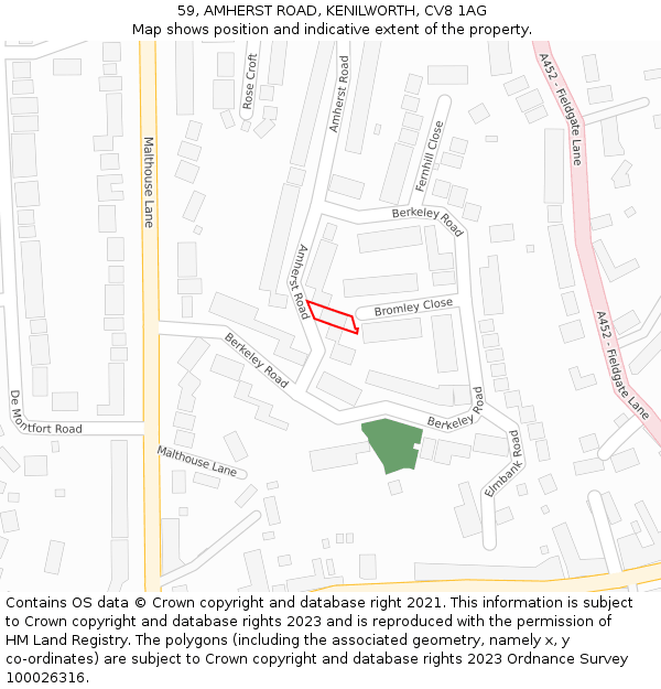 59, AMHERST ROAD, KENILWORTH, CV8 1AG: Location map and indicative extent of plot