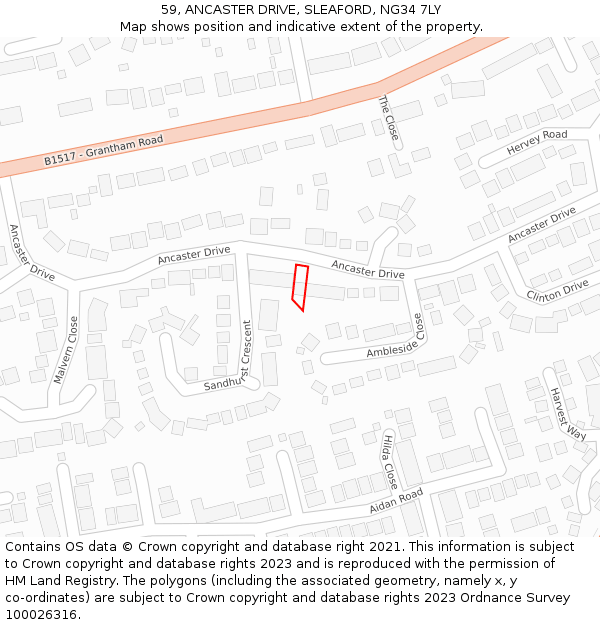 59, ANCASTER DRIVE, SLEAFORD, NG34 7LY: Location map and indicative extent of plot