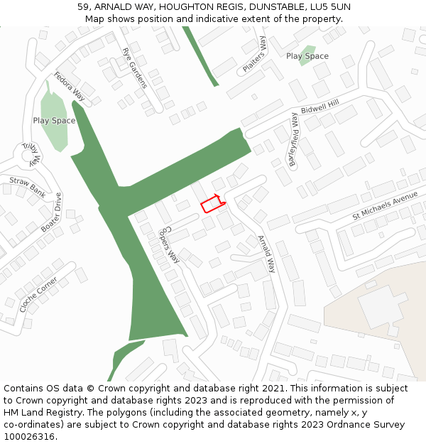 59, ARNALD WAY, HOUGHTON REGIS, DUNSTABLE, LU5 5UN: Location map and indicative extent of plot